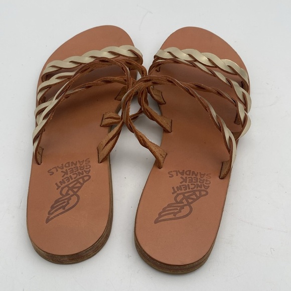 Ancient Greek Elegant Gold Sandals women 39 casual leather handmade vacation Y2K - Picture 4 of 8